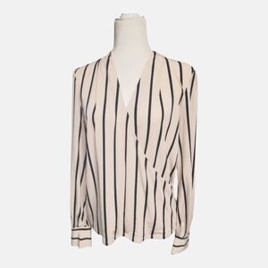Adrianna Papell Blush Pink and Black Wrap Blouse with Long Sleeves